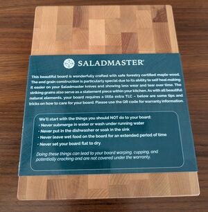 New Saladmaster Cutting Board Small  Sizes Cookware Accessory 9” By 7”